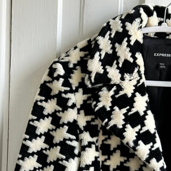 Vintage Faux Fur Express Houndstooth Coat Rare - Picture 4 of 7